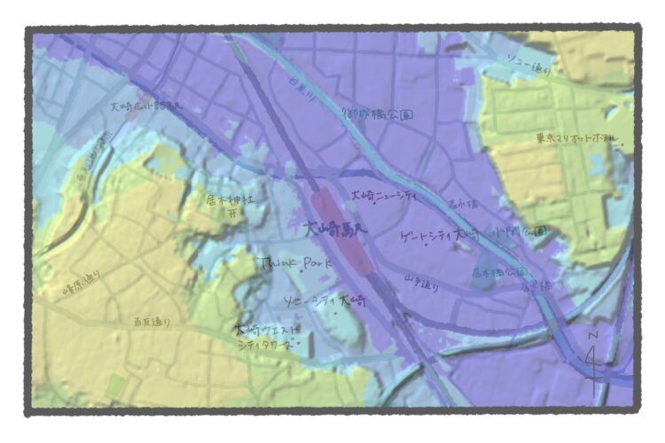 国土地理院地図の標高図・陰影起伏図を加工。