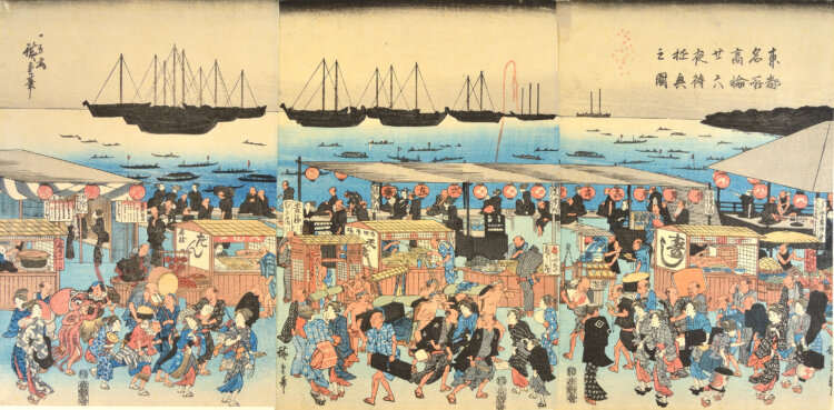 「東都名所　高輪二十六夜待遊興之図」歌川広重／画　天保3～13年（1832～42）頃。