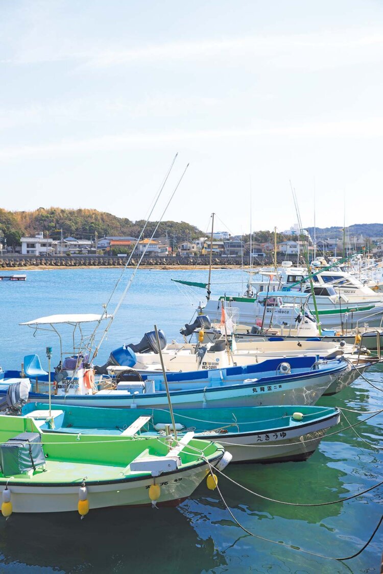 円月島の手前には瀬戸漁港。