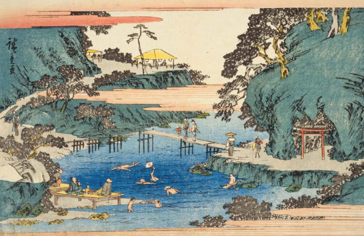 歌川広重・豊国『東都名所 王子滝の川』。