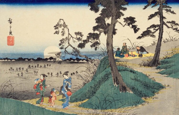 歌川広重『東都名所 道潅山虫聞之図』。