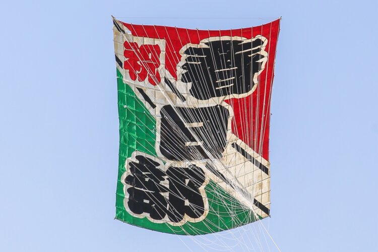 大凧は和紙と竹を用い、春日部市「庄和大凧文化保存会」の会員たちによって3カ月近くかけて作られる。