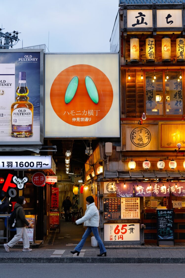 闇市がルーツのハモニカ横丁は、いぶし銀酒場とアートなカフェが混在する。
