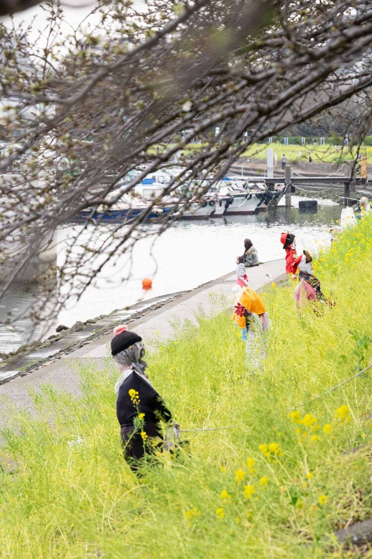 「しながわ花街道」と呼ばれる勝島運河の土手。