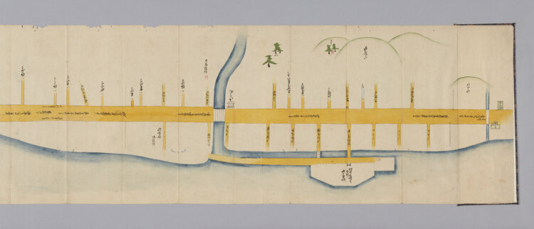 宇田川家所蔵・品川区立品川歴史館寄託『鶴岡八幡宮遠馬東海道往還沿道図』1855年ごろ製作　品川区指定文化財。