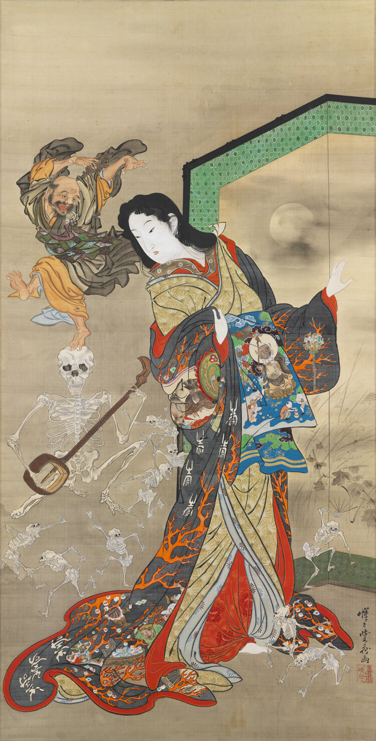 河鍋暁斎『地獄太夫と一休』 一幅　明治4～22年（1871～1889）　イスラエル・ゴールドマン・コレクション。Photo: Ken Adlard。【通期展示】