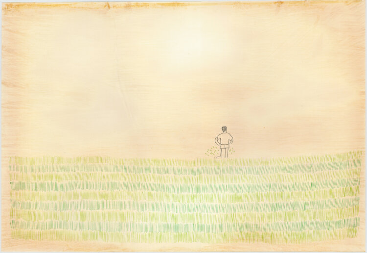 村上春樹『午後の最後の芝生』イメージ画illustrated by Mizumaru Anzai。（C）Masumi Kishida。