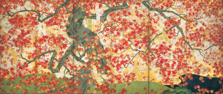 吉野龍田図屏風（左隻）　伝 狩野山楽筆　日本・江戸時代 17世紀　『根津美術館』蔵。