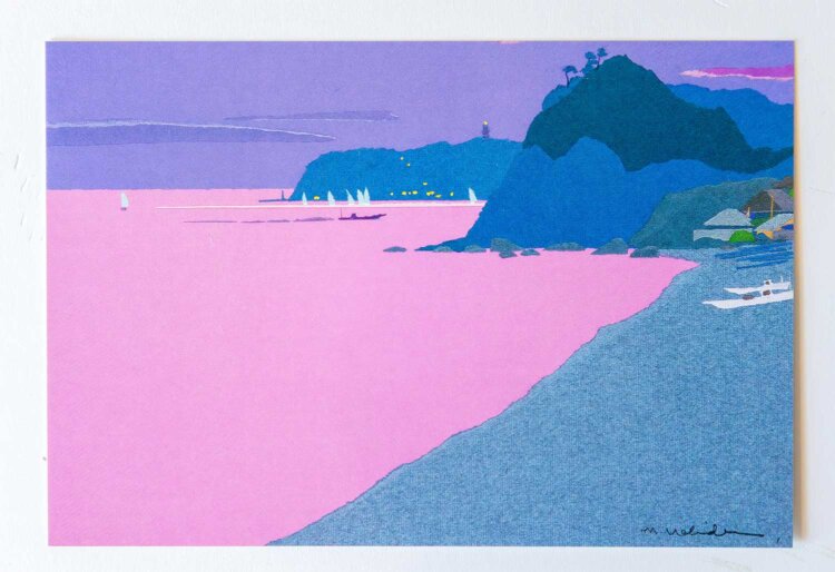 小動岬と江ノ島を望む七里ヶ浜の作品（絵葉書）。