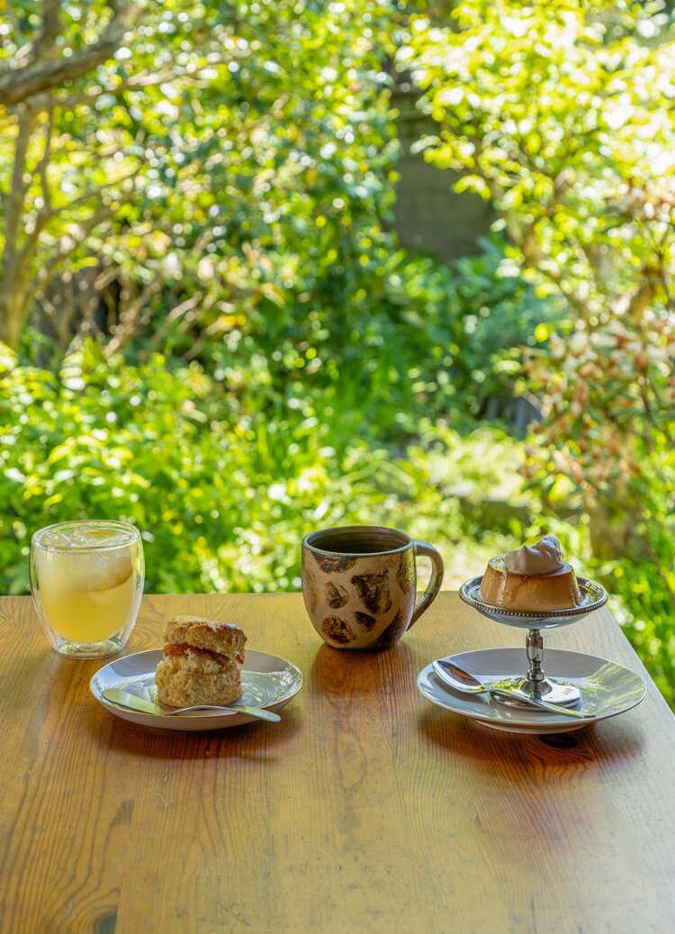 自家製プリンとスコーンは各600円、ドリップコーヒー、自家製レモネードは各500円。