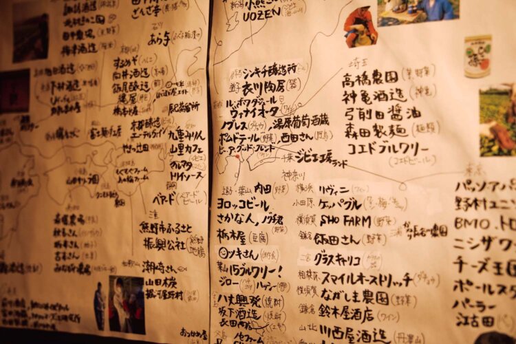 仕入れ先や師匠の店。ご縁のある人たちが載った地図。