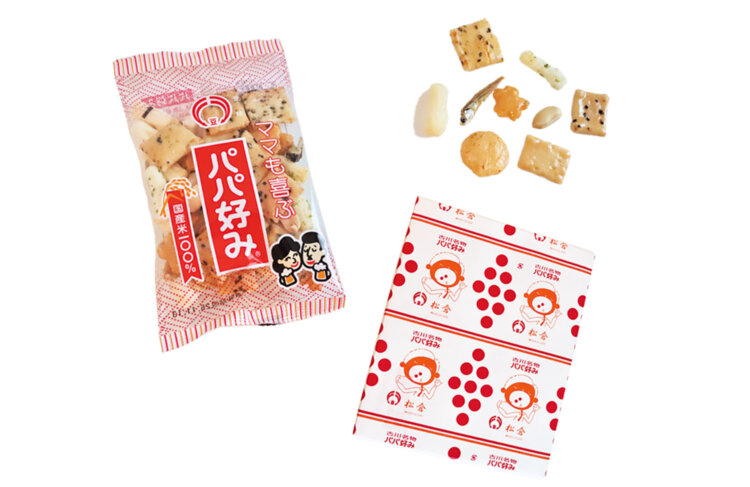昭和の空気感残るあられと珍味のおつまみミックス「パパ好み ギフト」。普段は袋で贈り物には箱入りを、と使い分ける宮城県民だ。