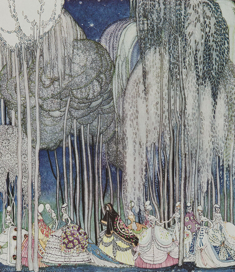 カイ・ニールセン「12人のおどるお姫さま」（『おしろいとクリノリン』より）1913年　『青山学院大学図書館』蔵。
