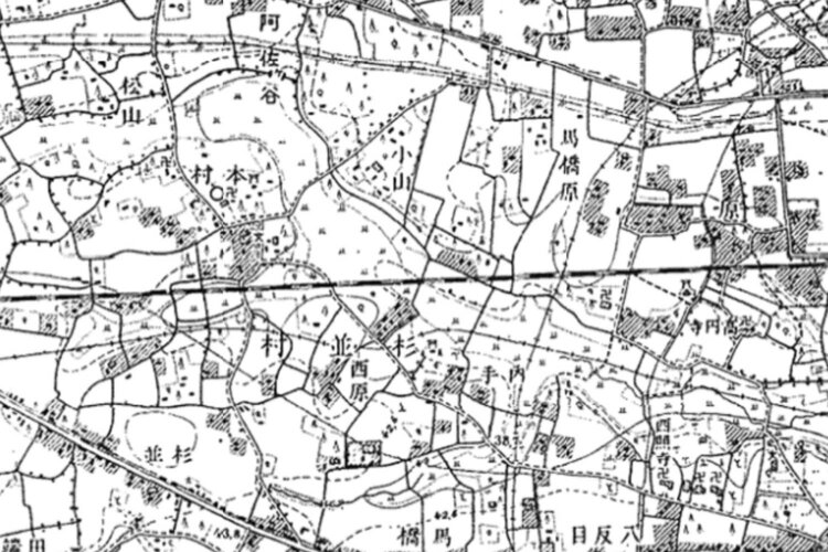高円寺駅・阿佐ケ谷駅開業前の大正5年（1916）。地図＝「今昔マップ on the web」より。
