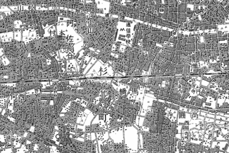両駅開業後の昭和4年（1929）。馬橋駅が計画されていたのは地図中央あたり。地図＝「今昔マップ on the web」より。