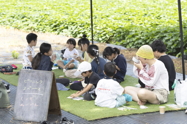 ピクニックスペースでは、大人も子供ものんびり食べておしゃべり。