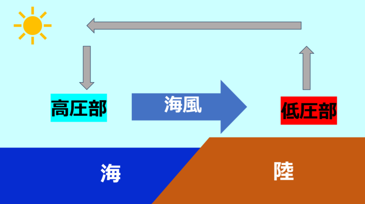 日中は海から陸に向かって「海風」が吹く。
