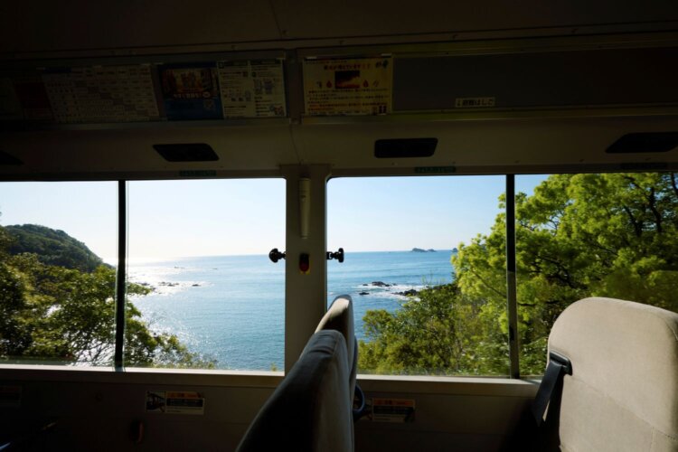 のどかな田園風景が続き、阿波海南〜甲浦間は海を見下ろすことができる。