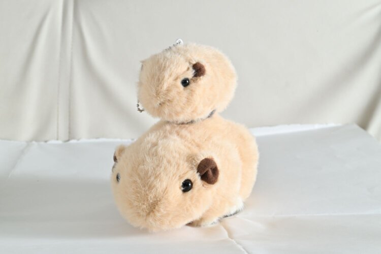 グンディのぬいぐるみ1650円は実物サイズ（下）、ボールチェーン付き（上）は1100円。