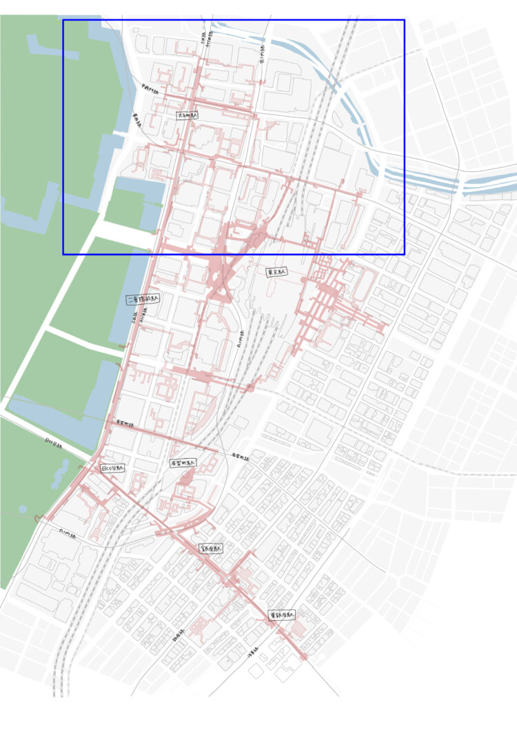 本稿で調査する範囲は、地下鉄大手町駅を中心とした大手町エリア。