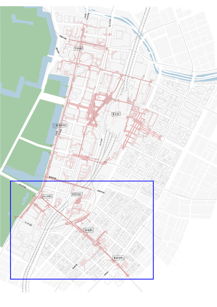 今回の調査範囲。JR有楽町駅の北、範囲のすぐ上が東京国際フォーラム。