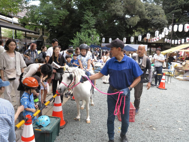 19日（土）は境内でポニーとの引馬体験やふれあい展示も行われる。