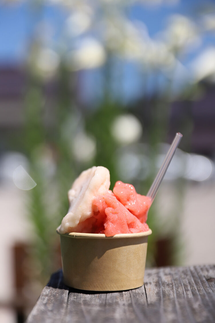 フレーバーは18種。甘酸っぱいイチゴとみずみずしい桃のソルベなどダブルは600円。