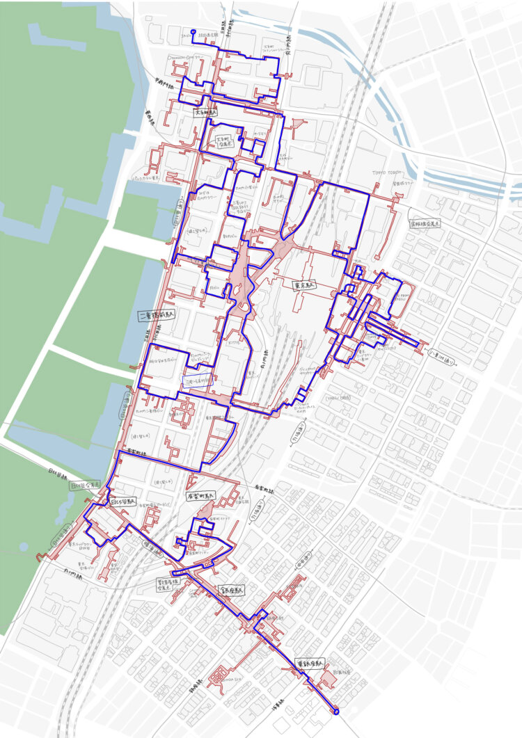 ビルの地下も通る一筆書きの最長ルート。これで約12km。