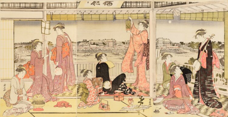 鳥居清長 「大川端楼上の月見」（後期） 『太田記念美術館』蔵