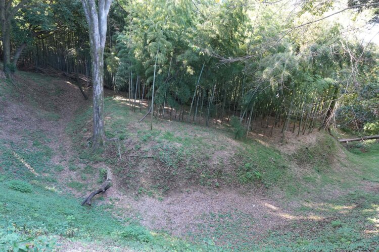 案内板からすぐ、大規模な稲荷森の遺構が現れた。発掘なしでこの姿を保っていた。