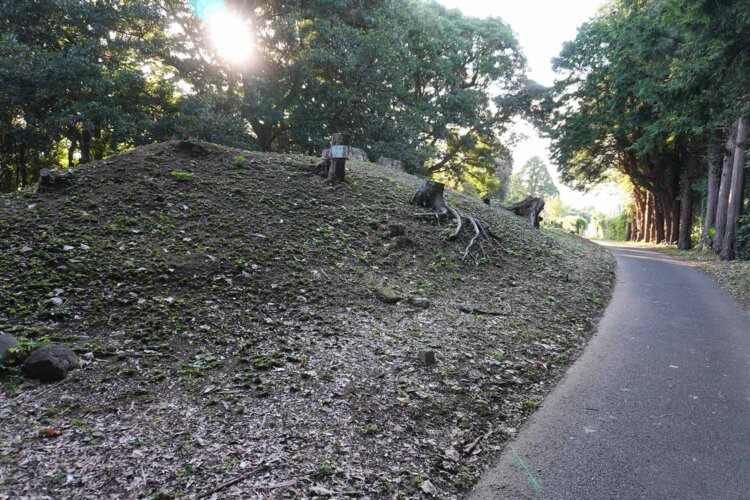 西端にある水之尾口櫓台に至る手前にも、それとわかる土塁が遺されている。