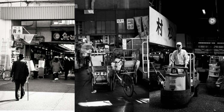 写真上・下ともに2010年ごろの築地場内の様子（yOU個展「築地FILM」より）。